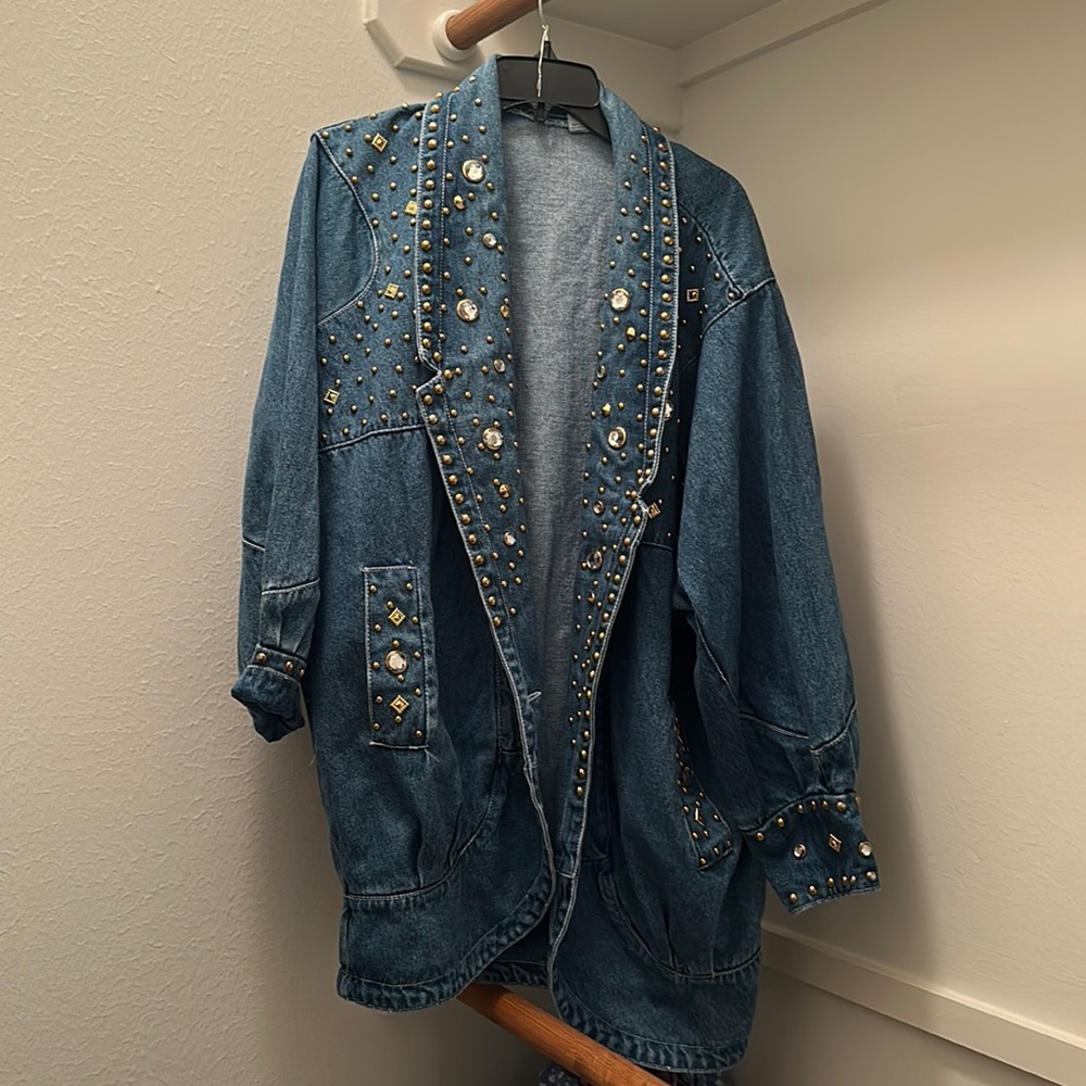 Vintage blue Jean bedazzled jacket.